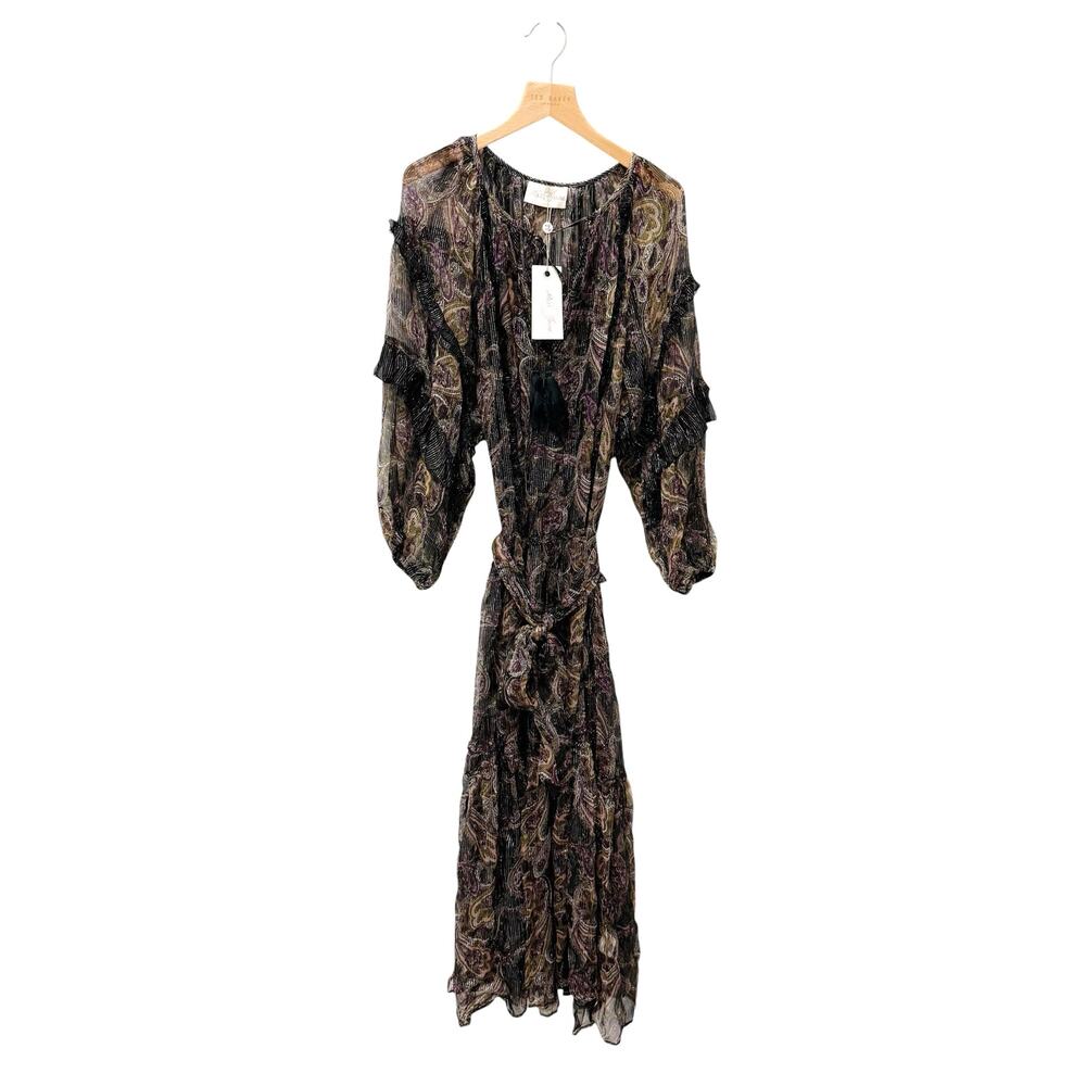 NWT Miss June Paris Black Purple Metallic Jacquard Maxi‎ Dress Women’s Free Size